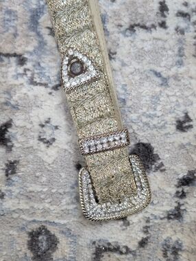 Rhinestone Western Belt Womens Cream Gold Bling Studded Buckle